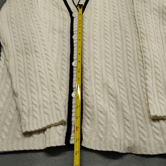 Vintage Loubella Extendables White Dk Blue knit cardigan sweater M - Picture 11 of 13